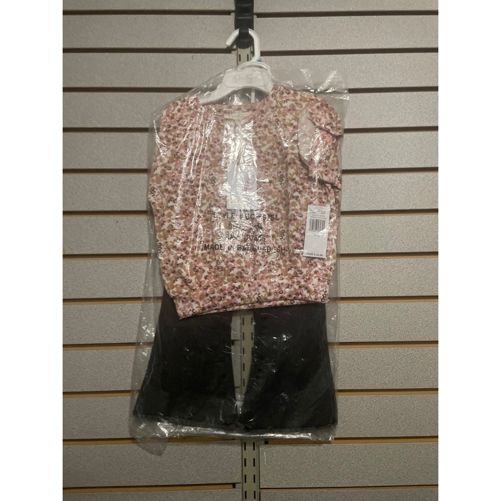 NEW Jessica Simpson 24M Floral Top Ruffled Sleeve & Black Flare Jeans Outfit Set